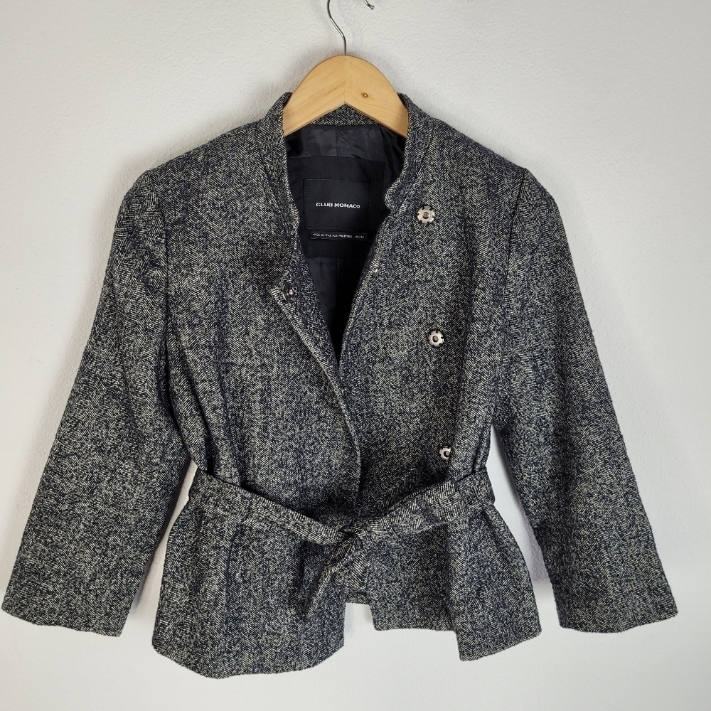 Club Monaco hounds tooth wool belted blazer coat - Picture 5 of 9